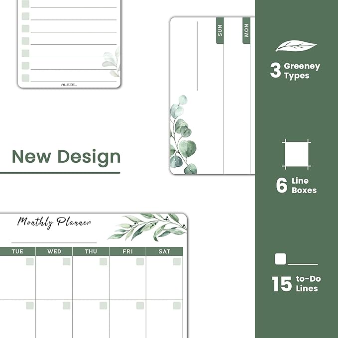 Dry Erase Fridge Calendar Magnetic, Greenery White Board Calendar Dry Erase for Refrigerator - Set of Vertical Monthly & Weekly Calendar for Fridge with 1 List Board, 4 Markers + Eraser