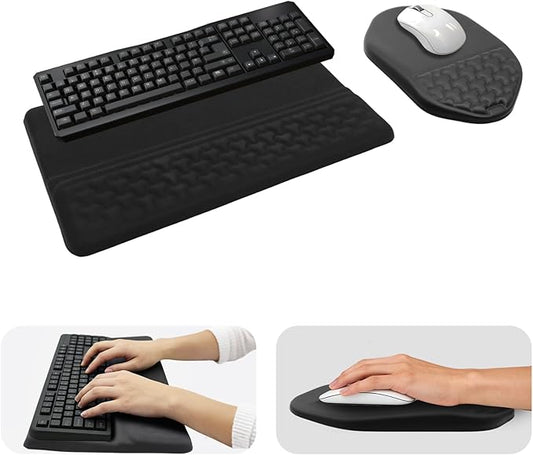 3-in-1 Ergonomic Keyboard Stand Wrist Rest Mouse Pad Set, Tilted Keyboard Riser Holder Support with Non-Slip PU Base, Wrist Rest for Keyboards and Soft Mouse, Pain Relief, Comfort for Office Home