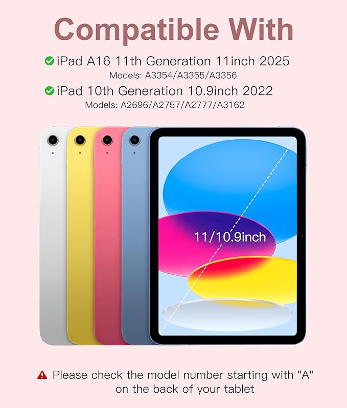 Hamile for iPad 11th 10th Generation Case with Keyboard - 7 Colors Backlit Wireless Detachable Folio Keyboard Cover with Pencil Holder for iPad A16 11-inch 2025 10th Gen 10.9 Inch 2022 (Pink Rose)