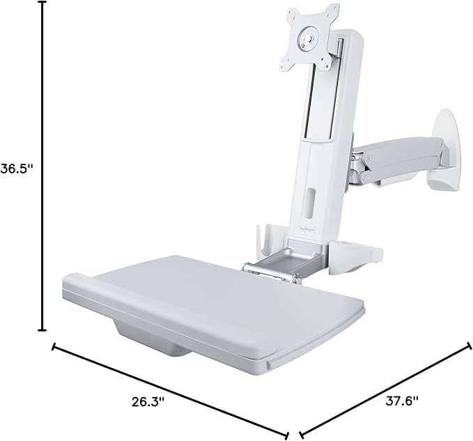 StarTech.com Wall Mount Workstation, Full Motion Sit Stand Desk w/Height Adjustable VESA Monitor Arm & Keyboard Tray, Ergonomic Wall Mounted Computer Workstation, Single Display, TAA