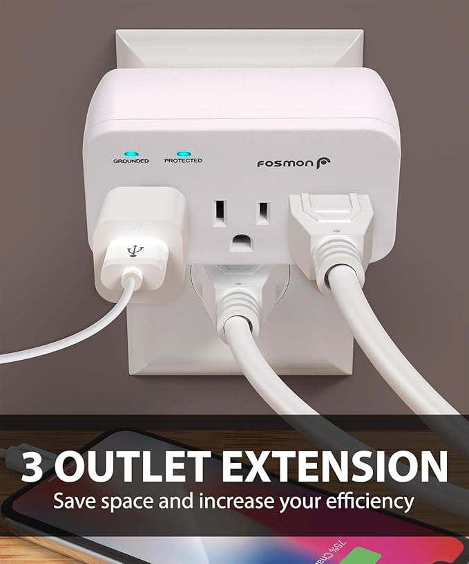 Fosmon Refrigerator Surge Protector, 3 Outlet Heavy Duty Appliance Surge Protector with High Joules for Fridge, Microwave, Washing Machine, Garage Door, 1200J, 1875 Watts, 3 Prong, ETL Listed- 2 Pack