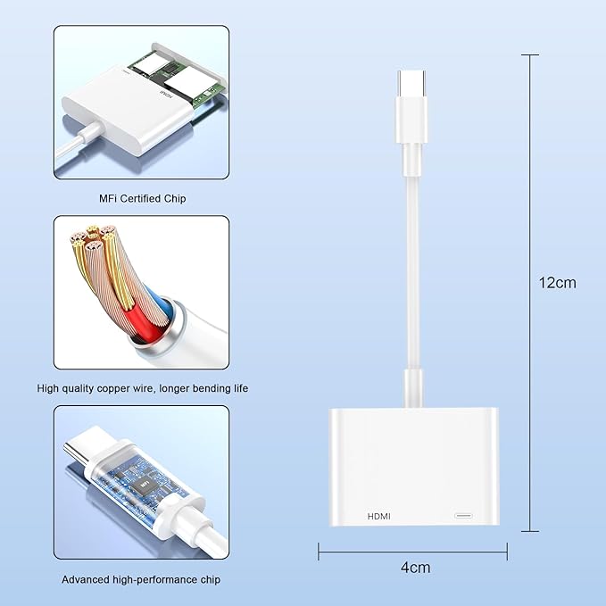 [Apple MFi Certified] USB C to HDMI Adapter for iPhone 17 16 15, Type C Digital AV Adapter 4K UHD Thunderbolt to HDMI Adaptor Sync Screen Connector for iPhone 17 16 15 Pro Max to TV Monitor Projector