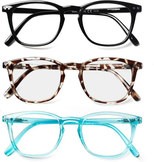 Henotin 3 Pack Blue Light Blocking Reading Glasses,Spring Hinge Computer Readers for Men Women,Anti UV Ray Filter Eyeglasses (3 Pairs, 3.50)