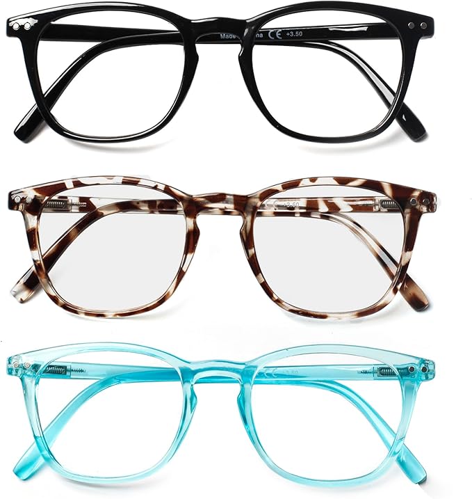 Henotin 3 Pack Blue Light Blocking Reading Glasses,Spring Hinge Computer Readers for Men Women,Anti UV Ray Filter Eyeglasses (3 Pairs, 0.00)