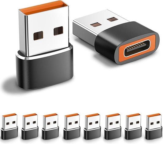 10pack USB to USB C Adapter, USB C Female to USB Male Adapter, Fast Charging & Data Transfer for iPhone17 16 15 Plus Pro Max, iPad Air Mini 6 7, Samsung Galaxy S25-S22, iPad Air, Pixel