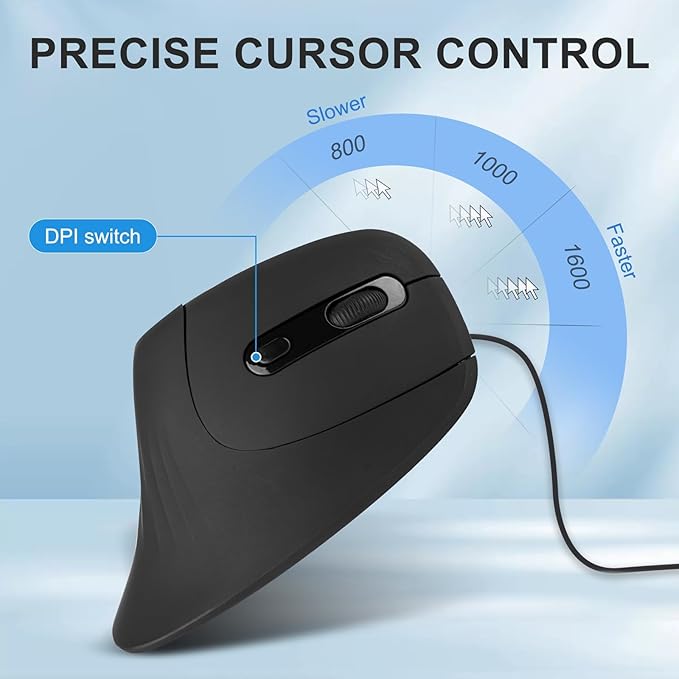 HXMJ- Ergonomic Vertical Mouse Wired,USB Corded Optical Mice,Silent Click,Right Handed-Black