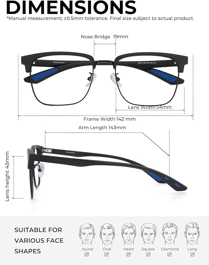 Blue Light Glasses Men Rectangle Large Browline Computer Gaming Glasses