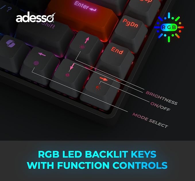 Adesso EasyTouch 1000 Wired/Wireless/Bluetooth Multi-OS Illuminated Mechanical VIA Mini Keyboard with Copilot Ai Hotkey