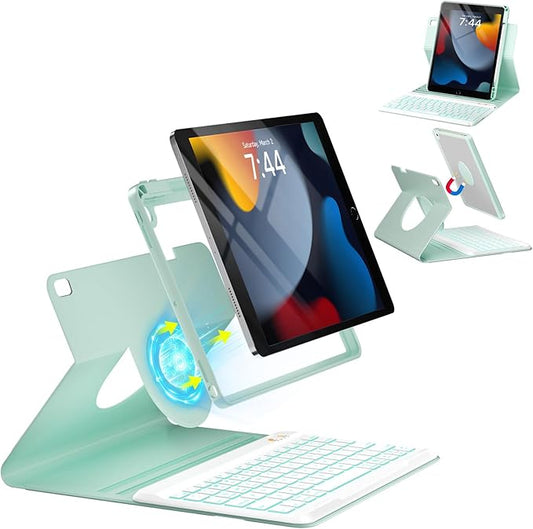 OYEEICE Keyboard Case for iPad 9th Generation - Detachable Wireless Backlit Keyboard, Upgraded Magnetic Cover with Pencil Holder for iPad 9th/8th/7th Gen, iPad Pro 10.5" & iPad Air 3rd Gen - Green