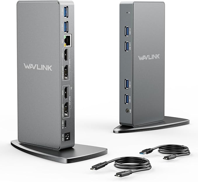 WAVLINK USB 3.0 Dual 5K/4K@60Hz Laptop Docking Station for Thunderbolt 4/3, USB-C/A Windows, MacOS, ChromeOS, Ubuntu 20.04,22.0 (2X HDMI, 2X Display Port, LAN, 6 USB 3.0, Audio)