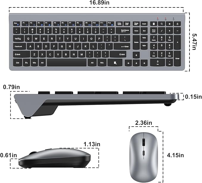 Wireless Keyboard and Mouse Combo - Ultra-Slim Design Full Size Quiet Keyboard with 3 DPI Adjustable Wireless Mouse,Sleep Mode,2.4G Cordless Thin Keyboard Mouse Set for Windows,Mac,Laptop