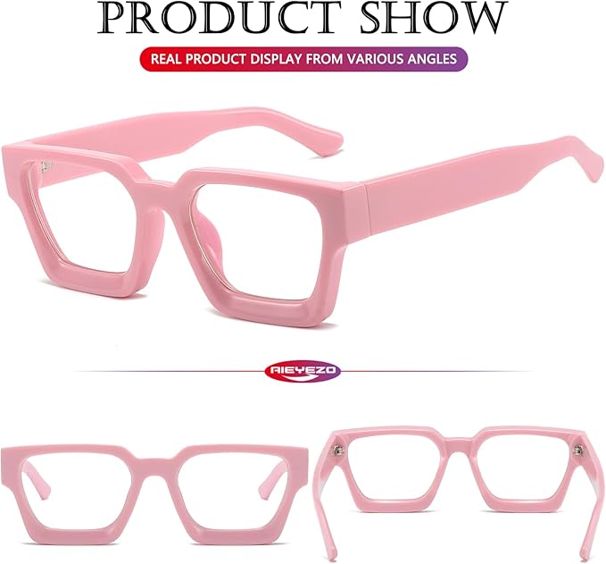 AIEYEZO Square Thick Frame Glasses for Women Men Fashion Blue Light Glasses Trendy Chic Computer Eyeglasses