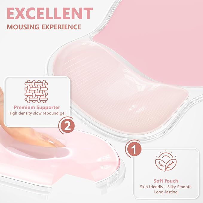 AKIT Ergonomic Mouse Pad with Wrist Rest& Keyboard Wrist Rest, Wrist Rest for Computer Keyboard, Pain Relief, Non-Slip Gel Base, Mousepad Wrist Support for Gaming, Office, Waterdrop Shaped Pink