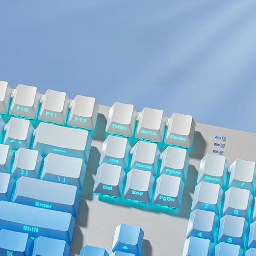 HP GK400F Mechanical Gaming Keyboard, 104 Keys Wired USB Keyboard with Tactile Brown Switches, Ice Blue LED Backlight, Full N-Key Rollover, Ergonomic Design, White & Blue Gradient