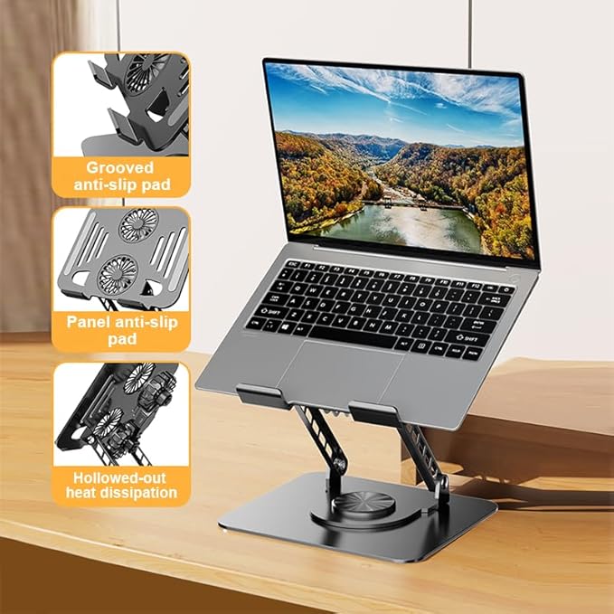 Laptop Cooling Stand with Fan and 360 ° Rotating Base, Adjustable Height, for Desk Gaming/Office Movie Watching and Screen Sharing, Portable Computer Notebook Stand Compatible Up to 17 Inches