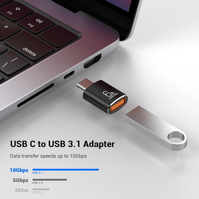 Pastall 10 Pack 10Gbps/120W USB C to USB3.1 Adapter,Black Type C Male to USB Female Adapter for Smartphone, PC, Laptop, Tablet, Keyboard etc.