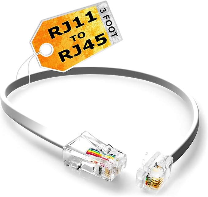 (2 Pack) 3 Feet RJ11 to RJ45 Cable for Telephone Service (3 ft, White)