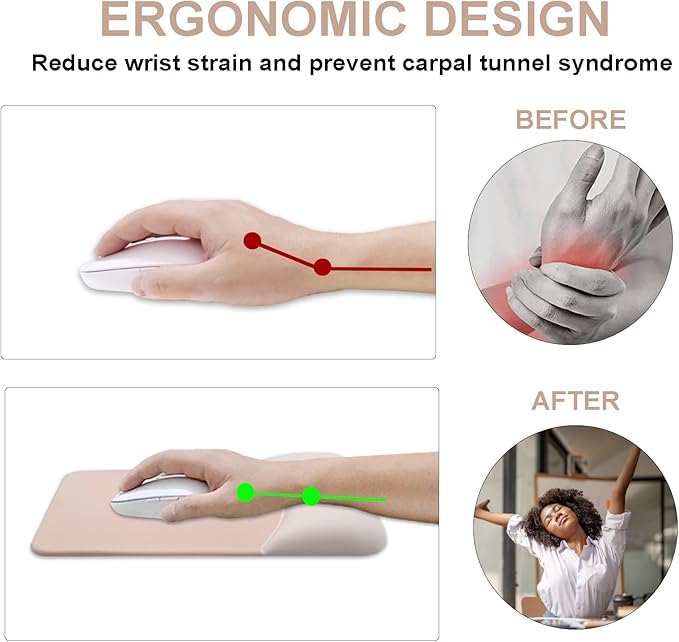 Ergonomic Mouse Pad with Wrist Rest, Gel Keyboard Wrist Rest and Memory Foam Wrist Rest for Computer Keyboard, Typing Pain Relief, Non-Slip Base Rectangular Mousepad for Gaming, Office, Home, Apricot