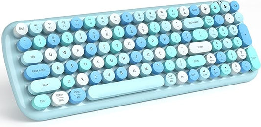 MOFII Wireless Bluetooth Keyboard, Typewriter Retro Round Keycaps Keyboard, Bluetooth 5.1 Tech Compatible with iPhone, iPad, Android, Windows, PC, Mac, Perfect for Home/Office (Blue Colorful)