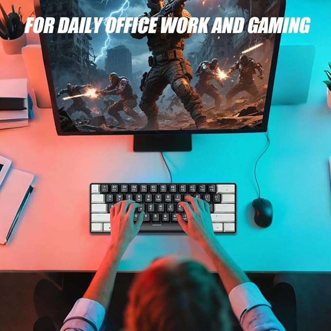 abucow 60% Mechanical Gaming Keyboard Brown Switch Wired Compact Keyboard Anti-Ghosting No-Conflict 61 Swappable keycaps Ergonomic Design for Windows/Mac