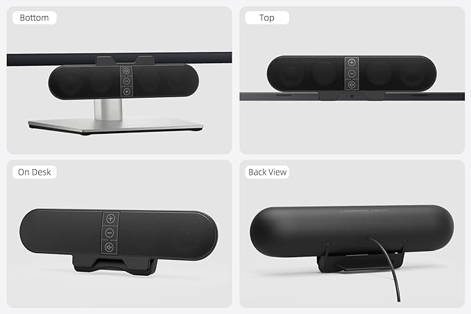 Computer Speakers for Desktop PC Monitor, USB Plug-in, Wired, Computer Soundbar for PC, Laptop Speakers with Adaptive-Channel-Switching, Loud Sound, Deep Bass, USB C Adapter, Easy to Clip on Monitor