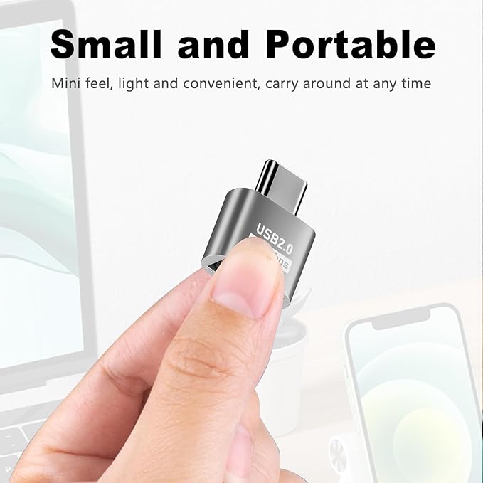 Duttek USB C to USB Adapter 6 Pack, Type C Male to USB 2.0 Type A Female Extension Connector Support 480Mbps Data Transfer, OTG Function and Charging for Phone, Laptop, USB Keyboard (Silver)