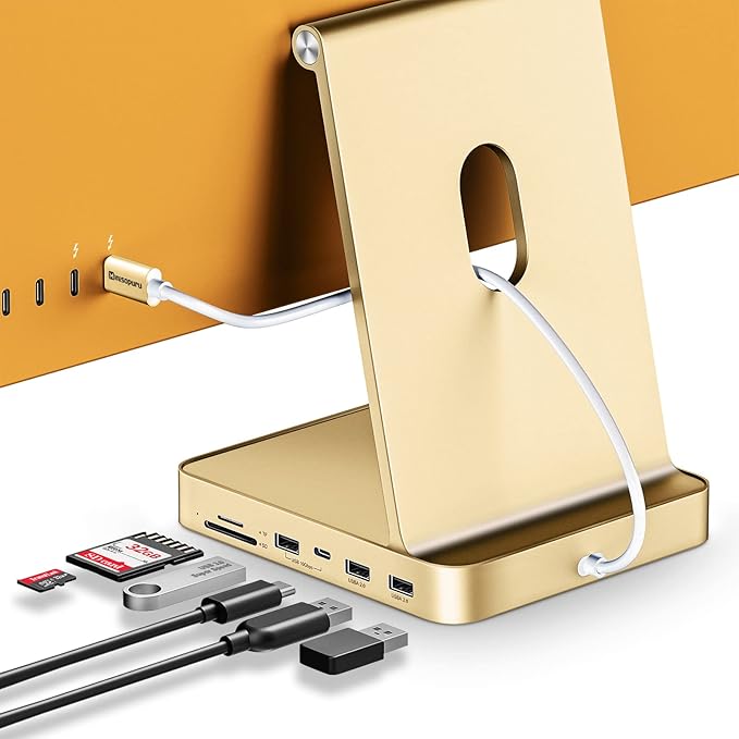 USB C Hub for iMac 24 inch 2021/2023/2024, Minisopuru iMac Hub Support M.2 NVMe SSD, iMac Accessories for iMac M1/M3/M4, iMac Adapter with USB A/C 10Gbps, SD/TF, M.2 SSD (Not Included), Yellow