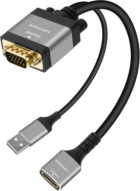 Active VGA to HDMI Adapter with USB Powered, 1080P VGA Male (Source) to HDMI Female (Display) Cable Converter Connector Compatible with PC Computer Desktop Laptop Monitor HDTV Projector-0.6 Feet
