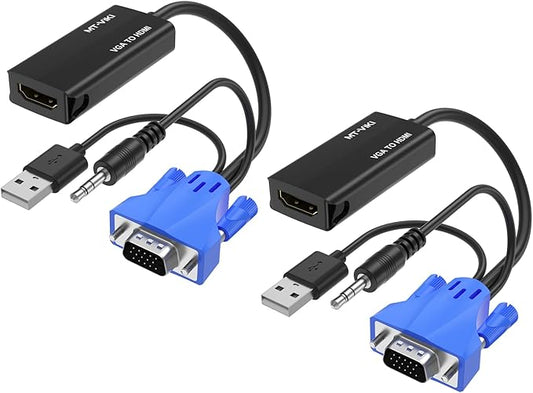 MT-VIKI VGA to HDMI Adapter, 1080P Converter with Audio+USB Power from VGA Computer/Laptop to HDMI TV/Monitor, Male to Female (2 Pack)
