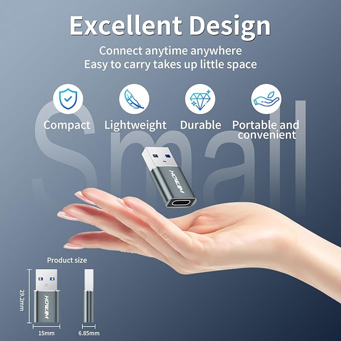 USB to USB C Adapter 2 Pack,HOWJIM Type-C Female to USB 3.0 Male OTG Adapter,QC3.0 Fast Charging 5Gbps Data Transfer,USB C to USB Adapter for M-acBook Phone 17/16/15 Pad G-alaxy A-irpods X-peria Gray