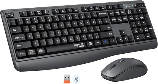 Wireless Keyboard and Mouse Combo, 2.4G/Bluetooth Silent Full-Size Cordless Keyboard Mouse Combo, 3800 DPI Optical Mouse, Wrist Rest, Portable Keyboard Mouse Set for Mac, Windows, Laptop