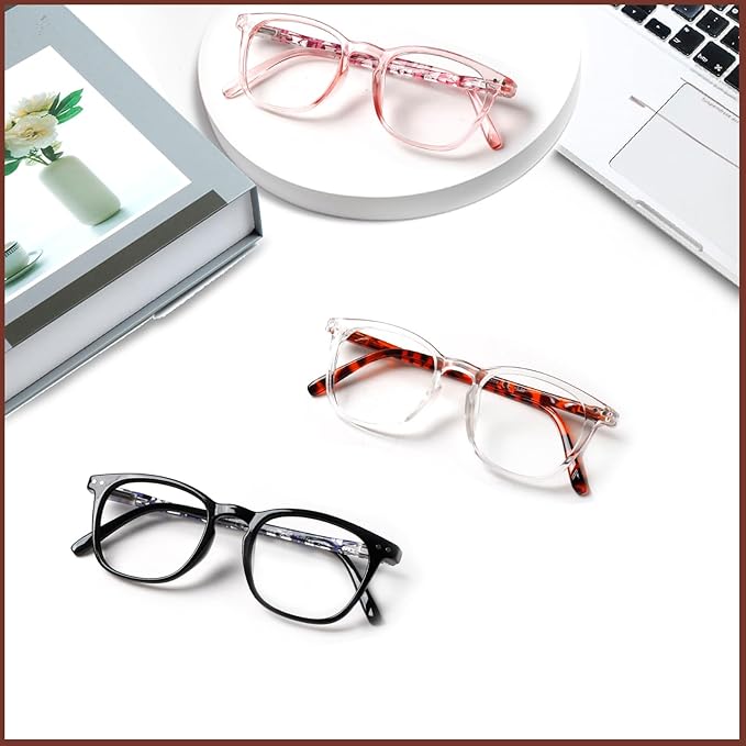 Henotin 3-Pack Blue Light Blocking Reading Glasses,Spring Hinge Computer Readers for Men Women,Anti UV Ray Filter Eyeglasses (Mixed Color-2, 0.75, Diopters)