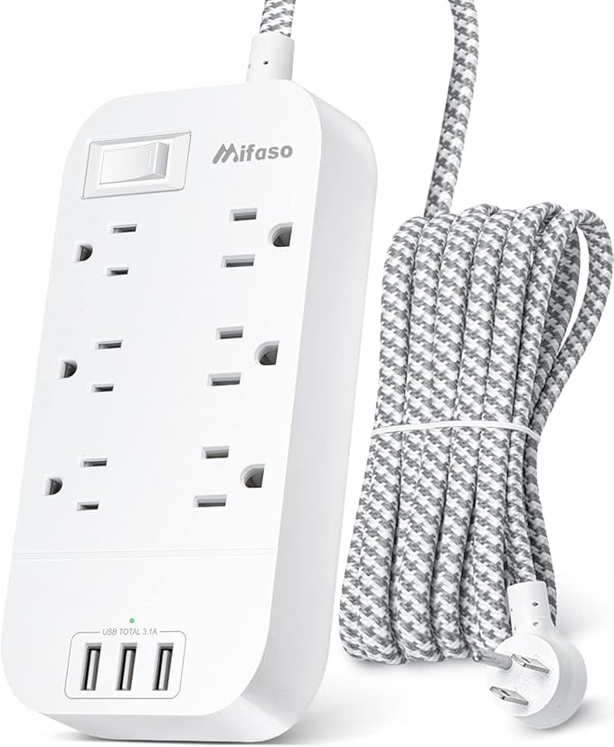 Flat Power Strip - 5 FT Plug Extension Cord, 6 Outlets 3 USB Ports Outlet Extender with Overload Protection, Wall Mount, Desktop Charging Station for Home, Office and Dorm Essential