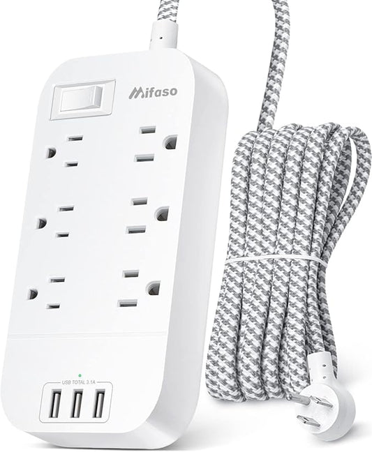 Flat Power Strip - 5 FT Plug Extension Cord, 6 Outlets 3 USB Ports Outlet Extender with Overload Protection, Wall Mount, Desktop Charging Station for Home, Office and Dorm Essential