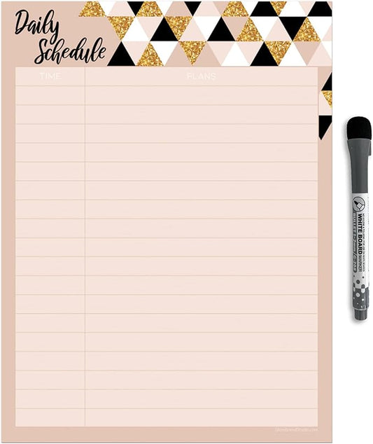Dry Erase Daily Schedule Planner Sticker Decal by Glassboard Studio | Removable & Reusable | Magnetic Fine-Tip Marker Included (9 x 12 inches, Rose & Gold)