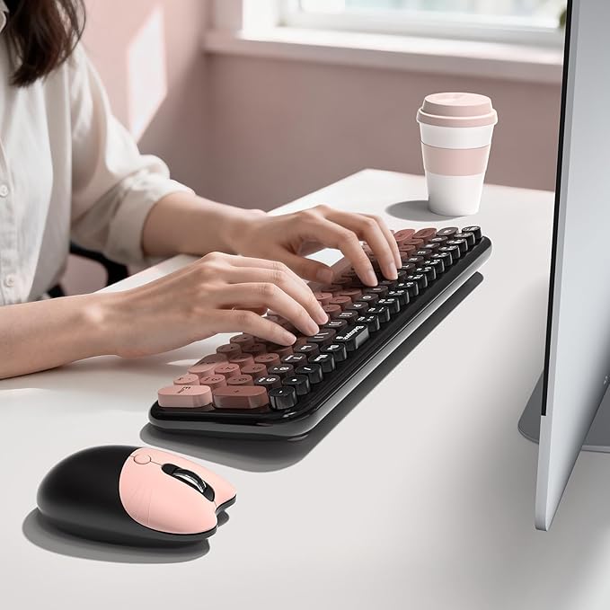 MOFII Wireless Keyboard and Mouse Combo, Full Size 2.4G Retro Round Computer Keyboard and Mouse Set, Plug and Play, for Windows, Computer, Desktop, PC, Notebook - (Lovely BlackBerry Gradient)