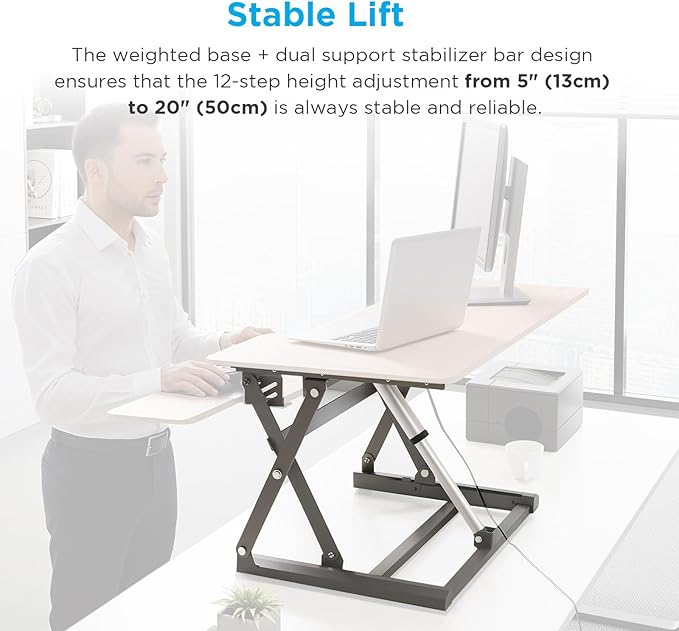 46" Electric Standing Desk Converter, Dyropcurv Series Height Adjustable Computer Desk Ergonomic Home Office Desk for Adults, Sit to Stand Desk with Quiet Motor, Light Wood
