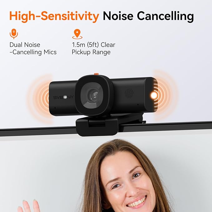 SVBONY 2K Webcam for PC, Computer Camera with Low-Light 3D Noise Reduction&Dual AI-Noise Canceling Mics, Web Cam with Privacy Cover, USB A-to-C, Plug&Play PC Camera for Video Calling,Teams,Streaming