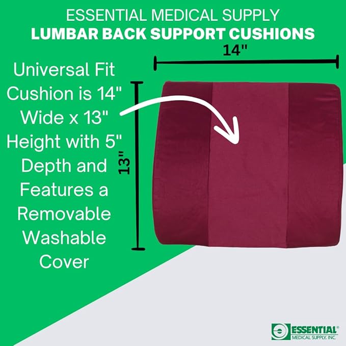 Essential Medical Supply Molded Lumbar Cushion in Navy with Elastic Positioning Strap - Perfect for Office or Car Chairs, Provides Lower Back Support and Comfort