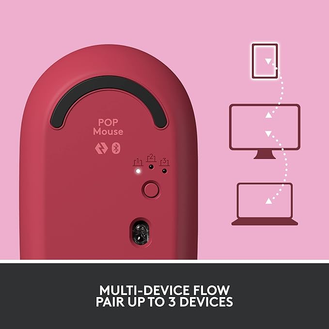Logitech POP Mouse, Wireless Mouse with Customizable Emojis, SilentTouch Technology, Precision/Speed Scroll, Compact Design, Bluetooth, Multi-Device, OS Compatible - Heartbreaker Rose