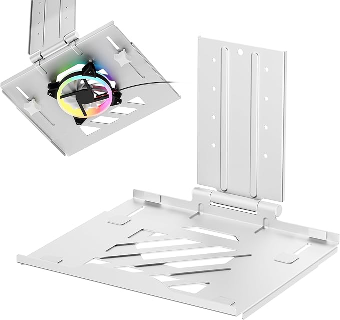 AVLT Adjustable Laptop Tray with Support for 120mm Fan Compatible with VESA 75x75 Monitor Arm - Fits Up to 17 Inch Laptop - White (Fan Not Included)