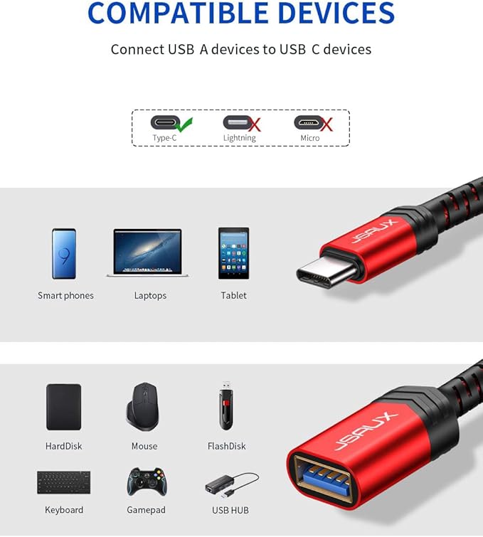 JSAUX USB C to USB Adapter [2 Pack], Type C 3.0 OTG Cable On The Go Type C Male to USB A Female Adapter Compatible with MacBook, iPhone 16 Pro Max/16 Plus/16e/15, Samsung Galaxy S25/S24/S23-Red