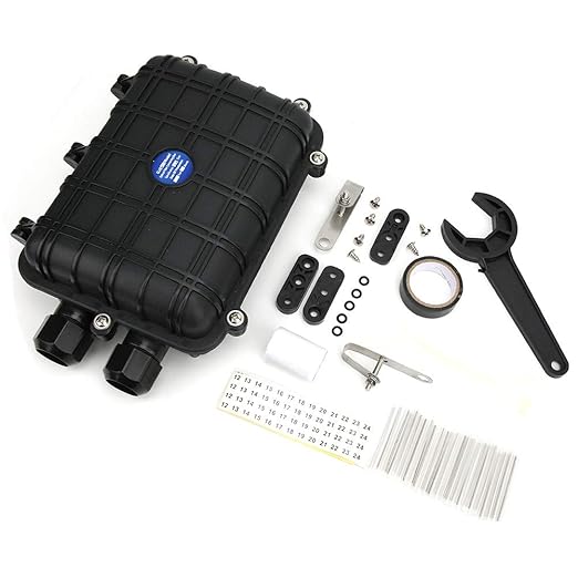 1 in 1 Out Horizontal Fiber Optic Splice Enclosure, IP68 24 Core Connection Box, Reinforced Plastic Optical Cable Junction Case for Overhead Pipeline and Direct Burial (24 cores)