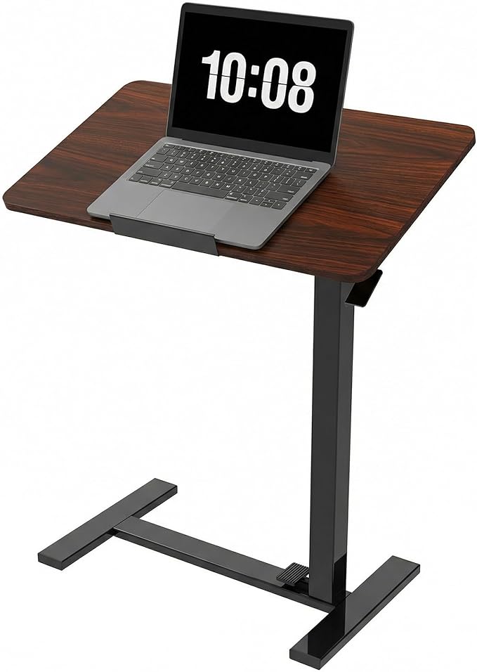 DUMOS Mobile Standing Desk, Height Adjustable Laptop Desk with Pneumatic Lift, Portable Computer Workstation Cart for Bed, Couch, Office, Sofa, Brown