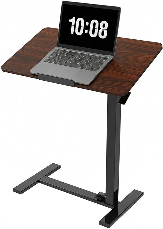 DUMOS Mobile Standing Desk, Height Adjustable Laptop Desk with Pneumatic Lift, Portable Computer Workstation Cart for Bed, Couch, Office, Sofa, Brown