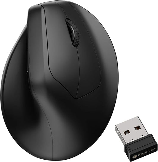 Keychron M5 8K Vertical Ergonomic Mouse Wireless, 2.4 GHz/Bluetooth 5.3/Wired Computer Mice Rechargeable, 5 Levels Up to 30K DPI with Programmable Buttons for Laptop macOS/Windows - Black