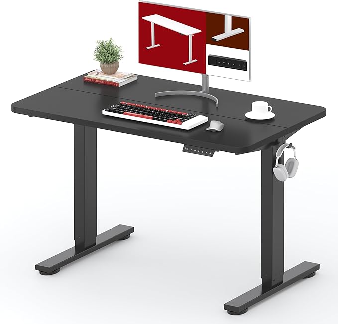 SANODESK Height Adjustable Electric Standing Desk 40x24 Inches, Sit Stand Desk with Splice Board for Home Office, Ergonomic Computer Workstation, Study & Gaming, Black Frame/Black Top