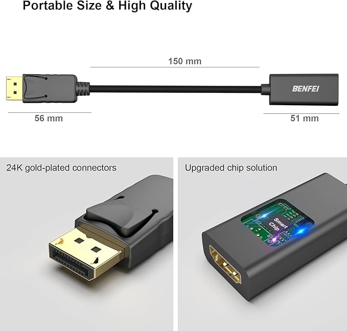 BENFEI 4K DisplayPort to HDMI Adapter 20 Pack, Uni-Directional DP 1.2 Computer to HDMI 1.4 Screen Gold-Plated DP Display Port to HDMI Adapter (Male to Female) Compatible with Lenovo Dell HP Passive