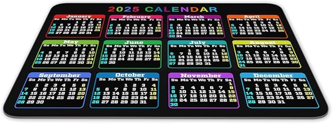 Calendar Mouse pad, 2025 Calendar Color Horizontal Edition Natural Rubber Creative Gaming Mouse Pad Rectangle Mouse Personalized Desk Mouse Pad 9.5 inch x 7.9 inch