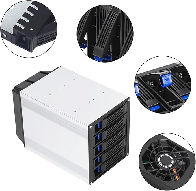 5 Bay Hard Drive Enclosure, Vertical External Hard Drive Docking SATA HDD SSD, Aluminum Alloy Drive Case Support, Power Adapter